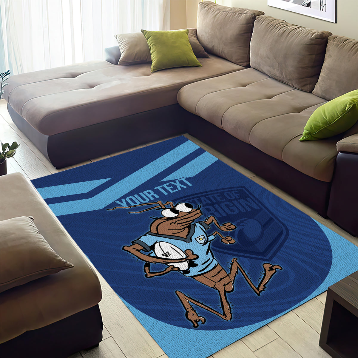 Custom New South Wales Rugby Area Rug Blues Cockroach Origin Sporty