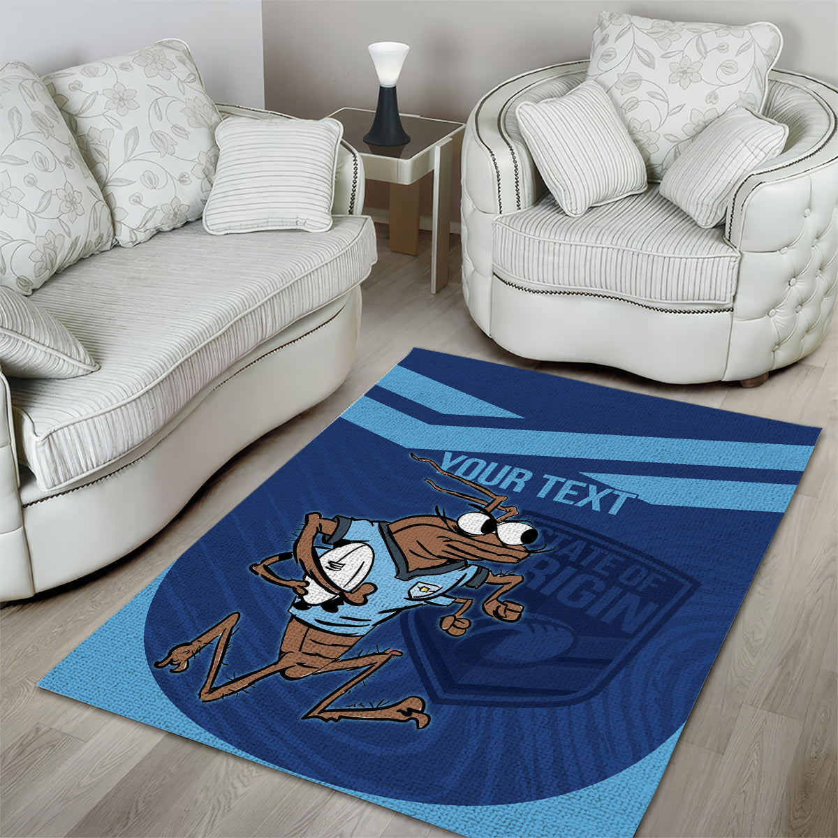 Custom New South Wales Rugby Area Rug Blues Cockroach Origin Sporty