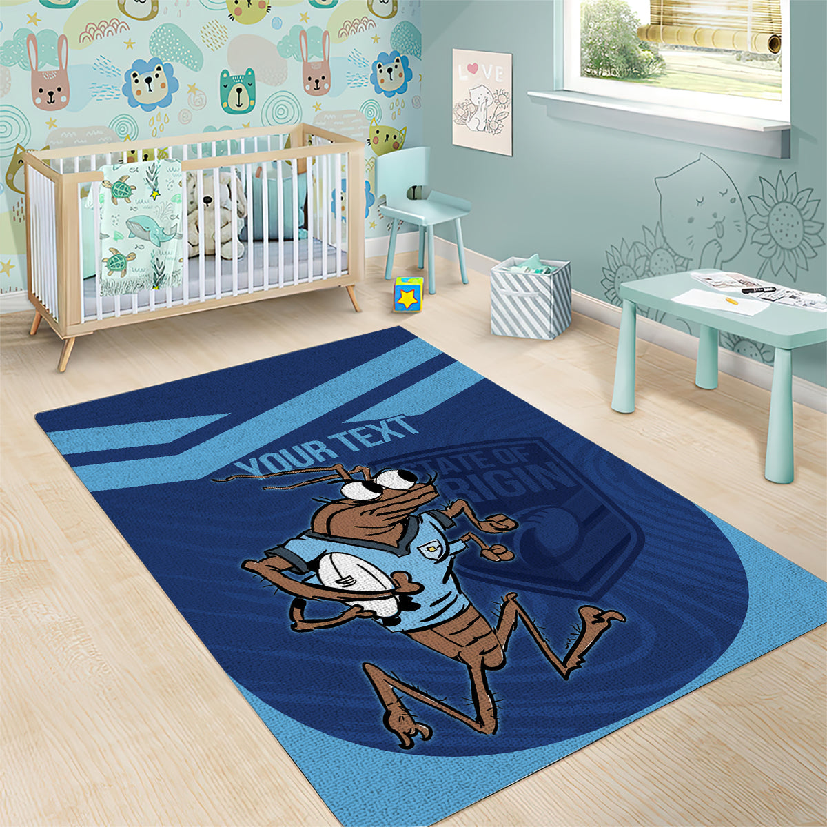 Custom New South Wales Rugby Area Rug Blues Cockroach Origin Sporty