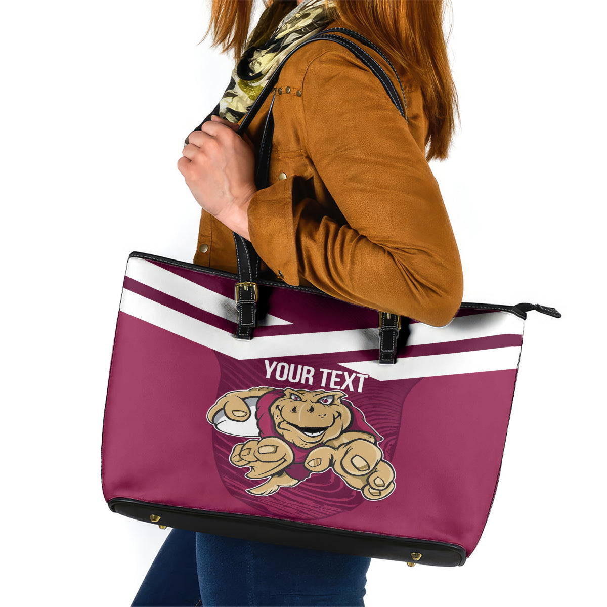 Custom Queensland Rugby Leather Tote Bag Maroons Cane Toad Origin Sporty