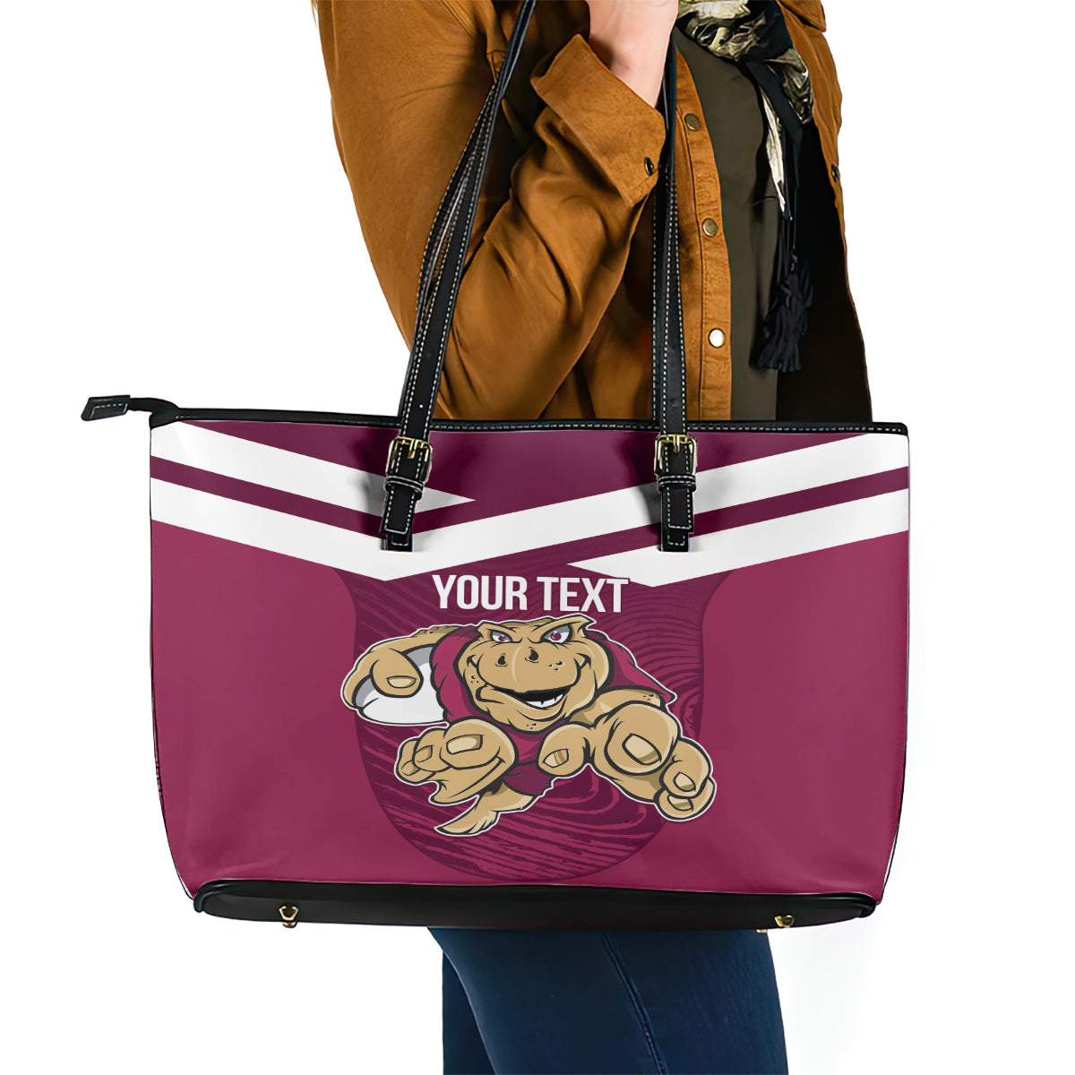 Custom Queensland Rugby Leather Tote Bag Maroons Cane Toad Origin Sporty