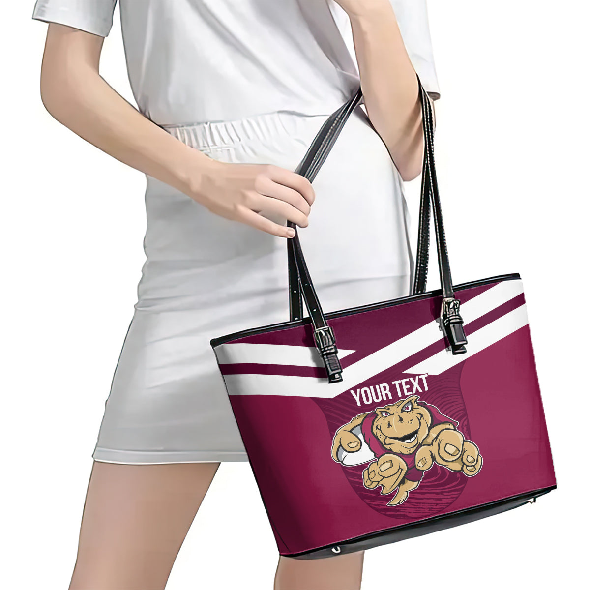 Custom Queensland Rugby Leather Tote Bag Maroons Cane Toad Origin Sporty