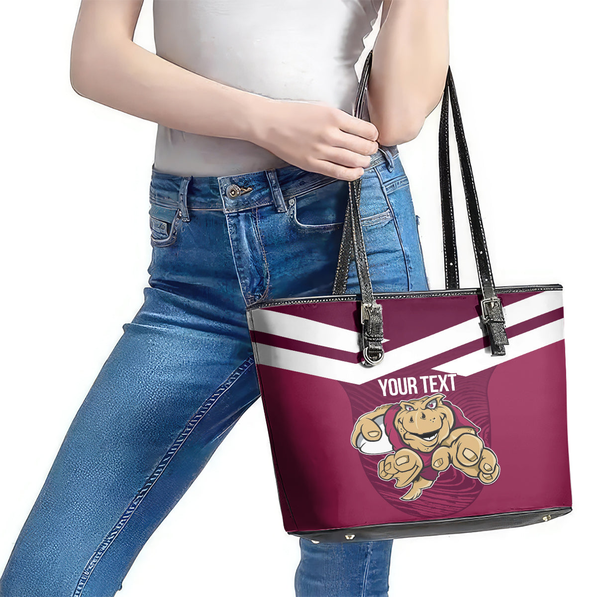 Custom Queensland Rugby Leather Tote Bag Maroons Cane Toad Origin Sporty