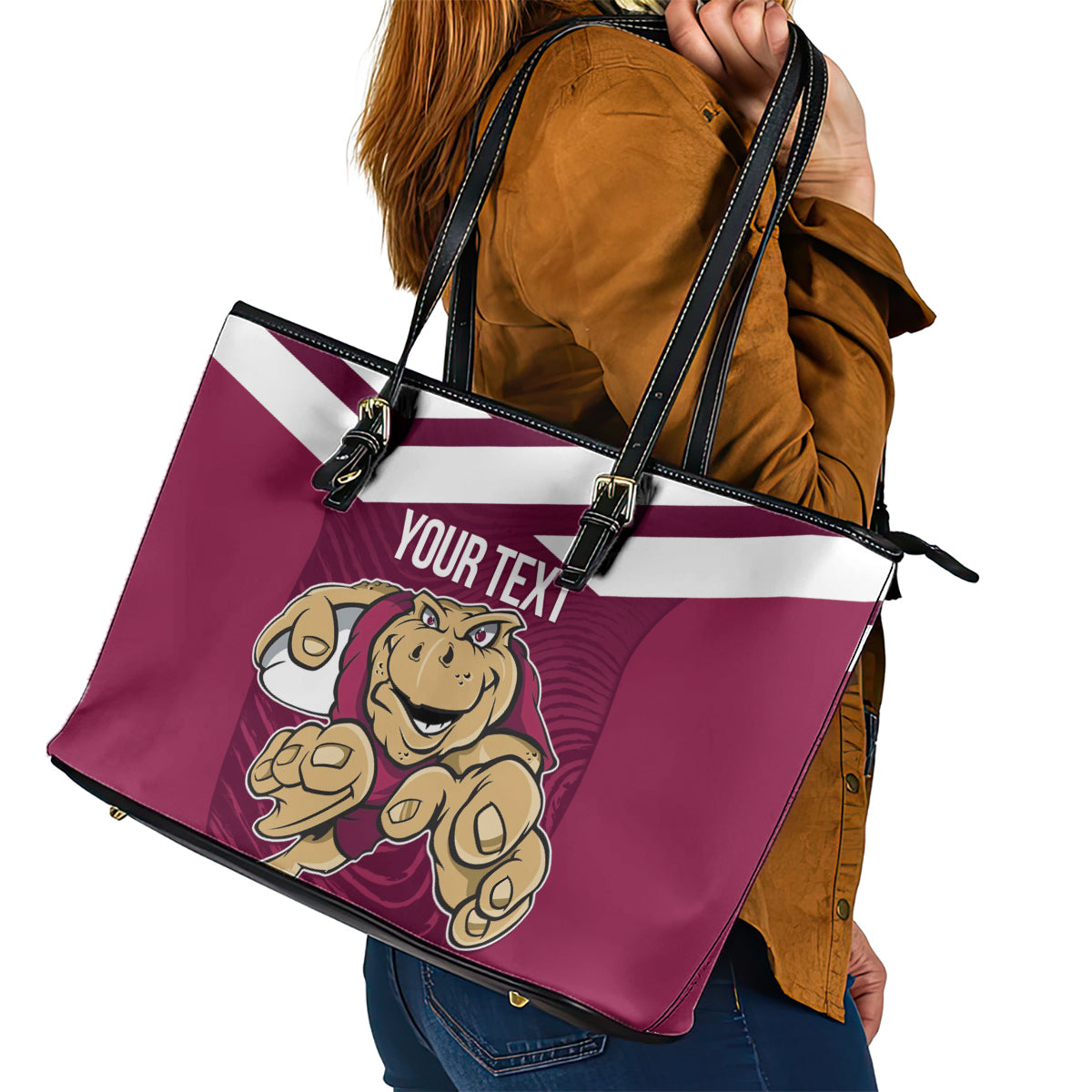 Custom Queensland Rugby Leather Tote Bag Maroons Cane Toad Origin Sporty