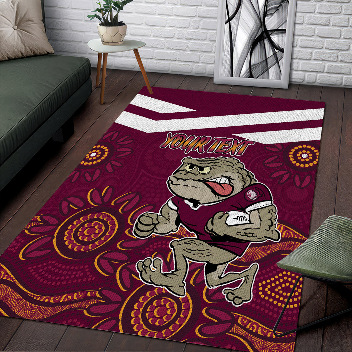 Custom QLD Maroons Cane Toad Blooded Aboriginal Inspired Area Rug