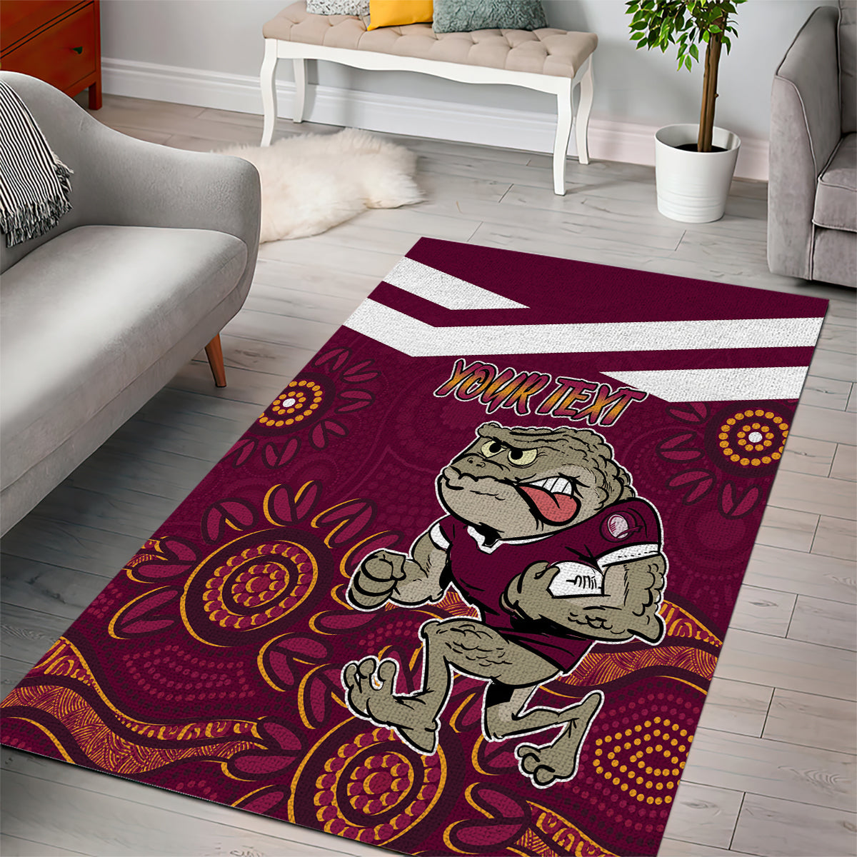 Custom QLD Maroons Cane Toad Blooded Aboriginal Inspired Area Rug