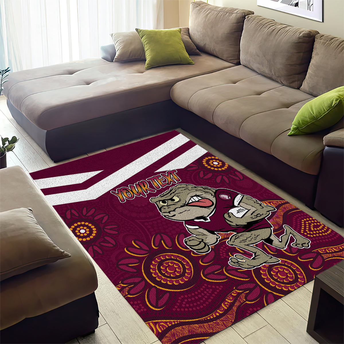 Custom QLD Maroons Cane Toad Blooded Aboriginal Inspired Area Rug