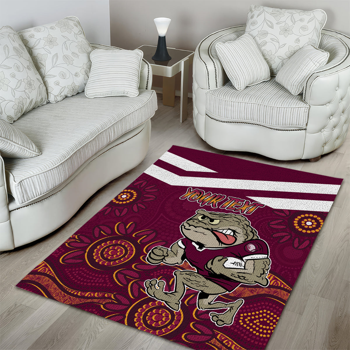 Custom QLD Maroons Cane Toad Blooded Aboriginal Inspired Area Rug