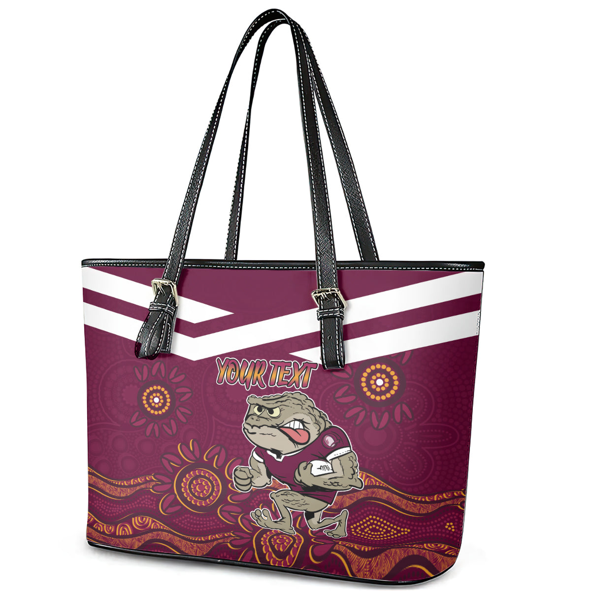 Custom QLD Maroons Cane Toad Blooded Aboriginal Inspired Leather Tote Bag