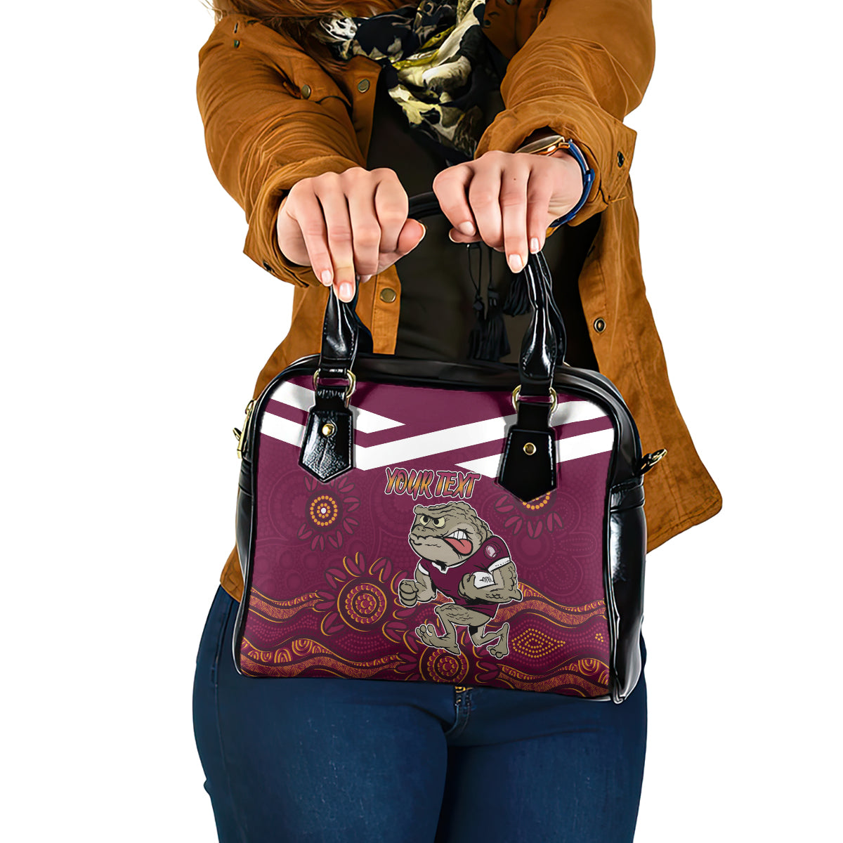 Custom QLD Maroons Cane Toad Blooded Aboriginal Inspired Shoulder Handbag