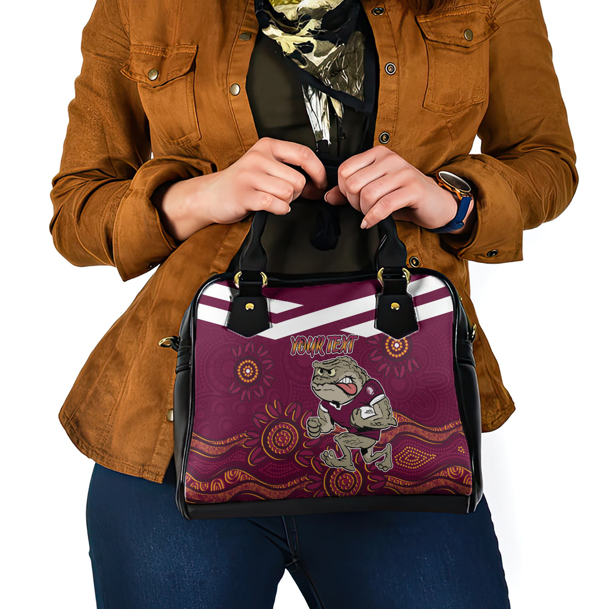 Custom QLD Maroons Cane Toad Blooded Aboriginal Inspired Shoulder Handbag