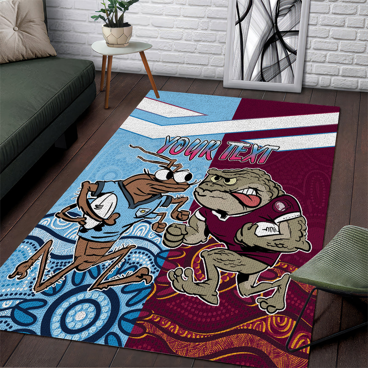 Custom QLD Cane Toad and NSW Cockroach Area Rug Aboriginal Inspired Together