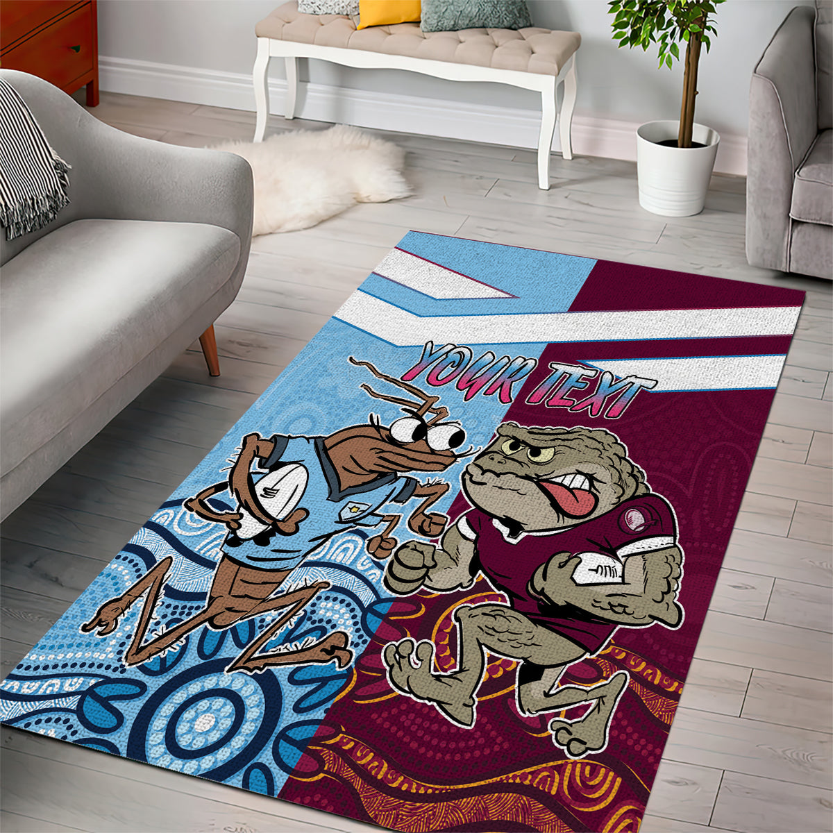 Custom QLD Cane Toad and NSW Cockroach Area Rug Aboriginal Inspired Together