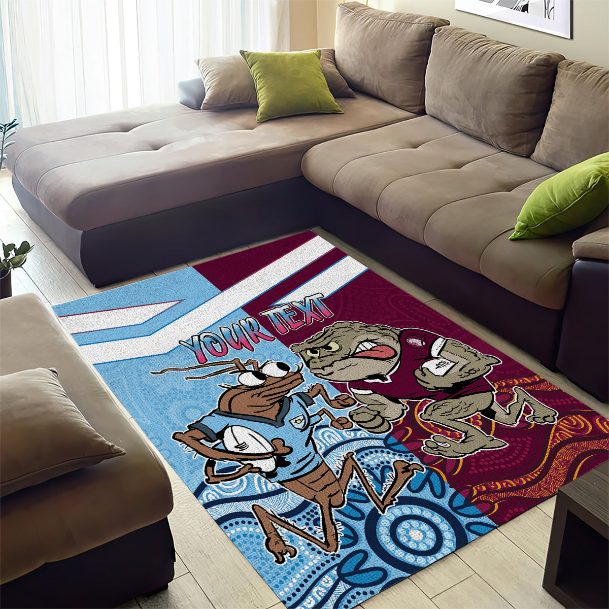 Custom QLD Cane Toad and NSW Cockroach Area Rug Aboriginal Inspired Together