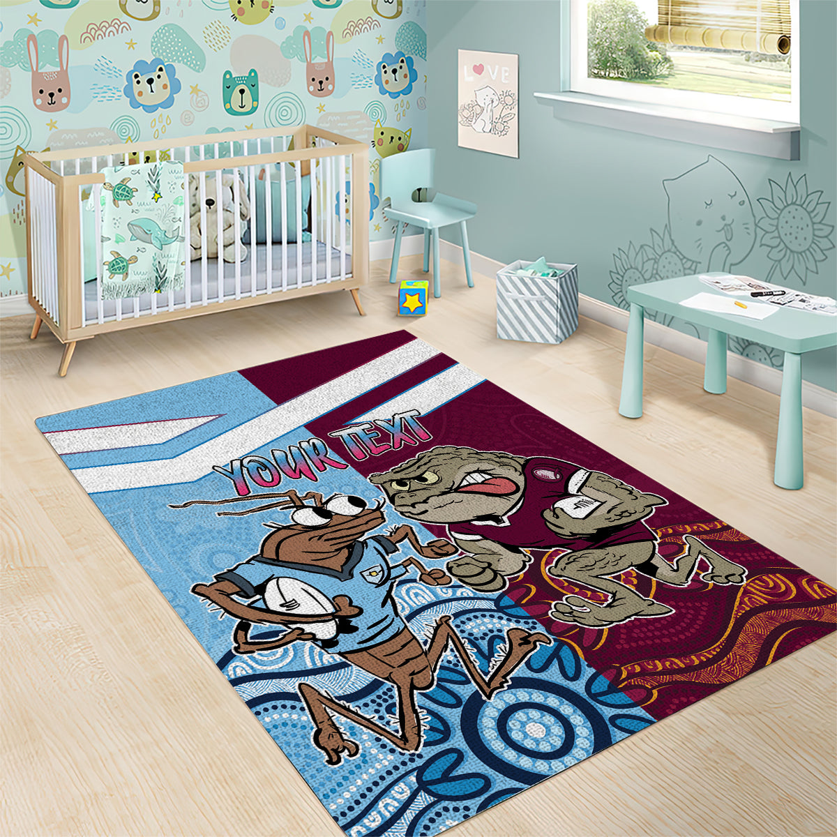 Custom QLD Cane Toad and NSW Cockroach Area Rug Aboriginal Inspired Together