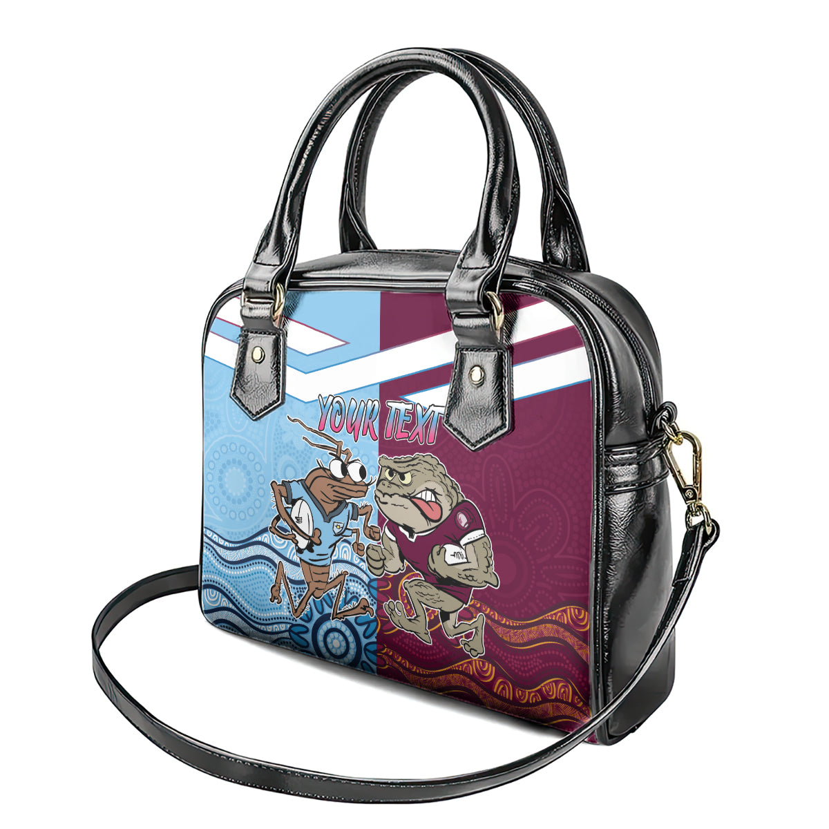 Custom QLD Cane Toad and NSW Cockroach Shoulder Handbag Aboriginal Inspired Together