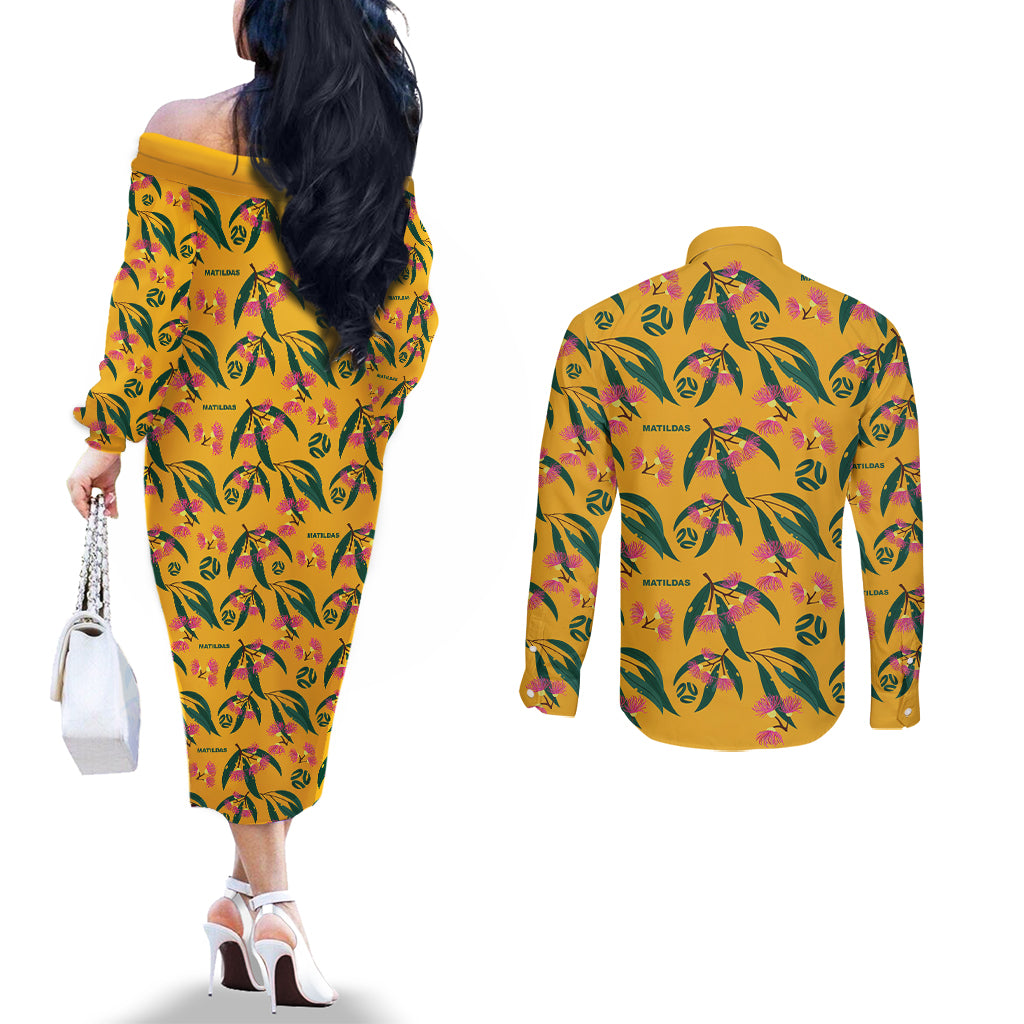 aussie-matildas-couples-matching-off-the-shoulder-long-sleeve-dress-and-long-sleeve-button-shirts-football-australia-2023-silver-princess-unique
