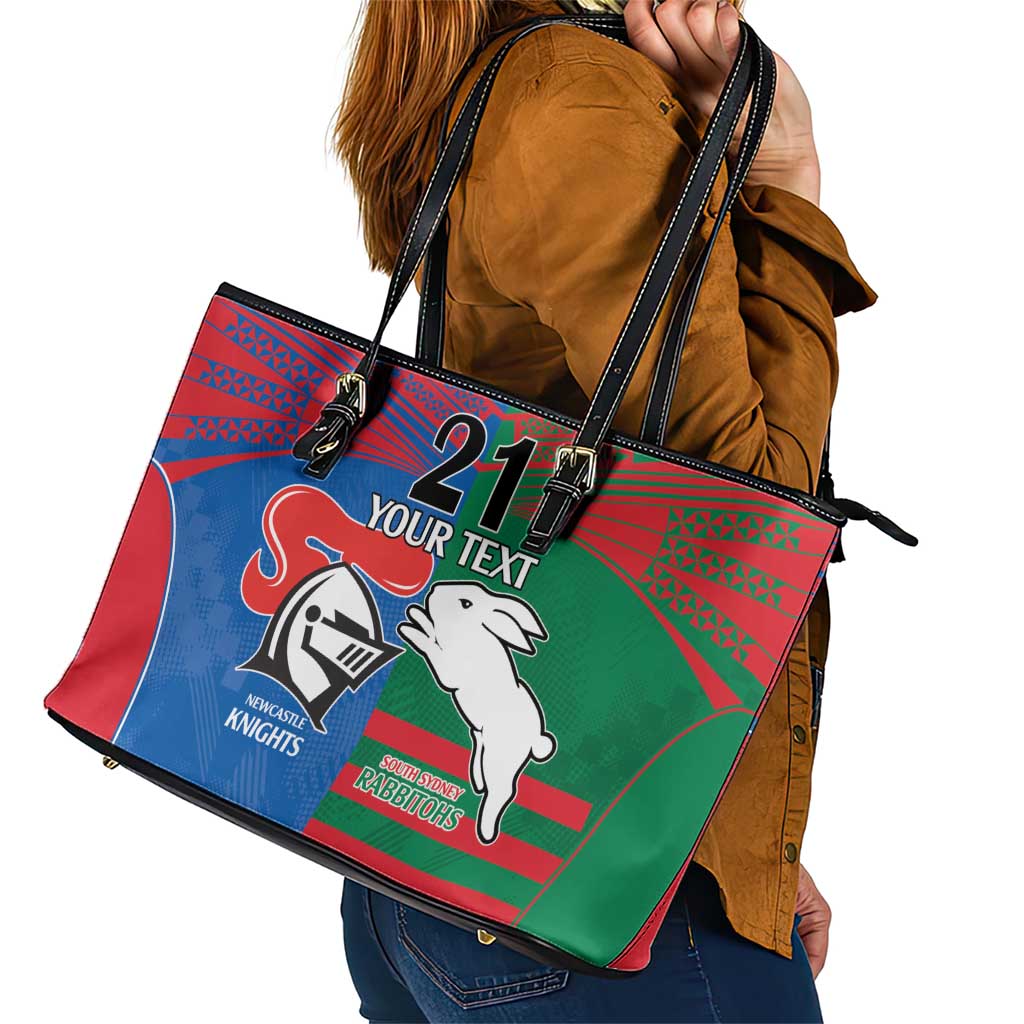 Custom Knights and Rabbitohs Rugby Leather Tote Bag Sporty Style