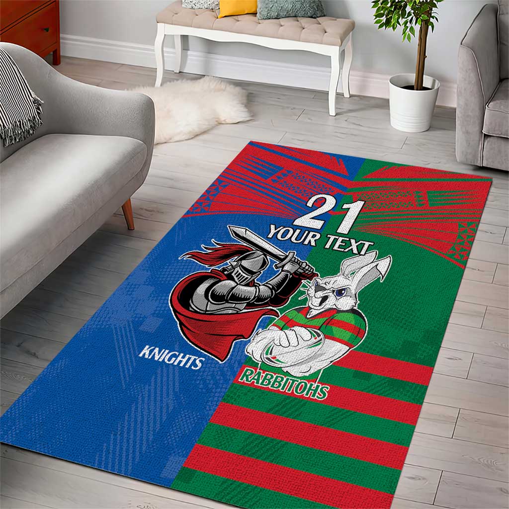 Custom Knights and Rabbitohs Mascot Together Area Rug