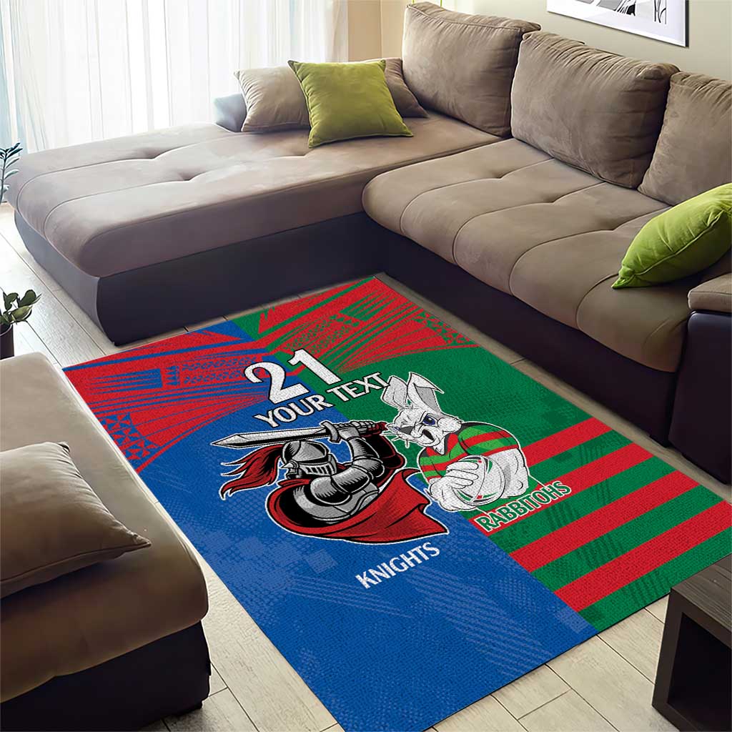 Custom Knights and Rabbitohs Mascot Together Area Rug