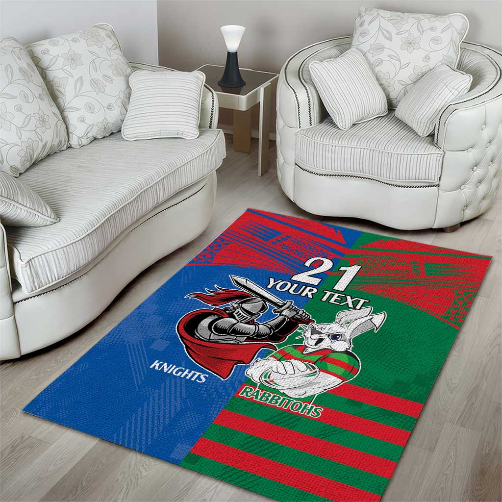 Custom Knights and Rabbitohs Mascot Together Area Rug