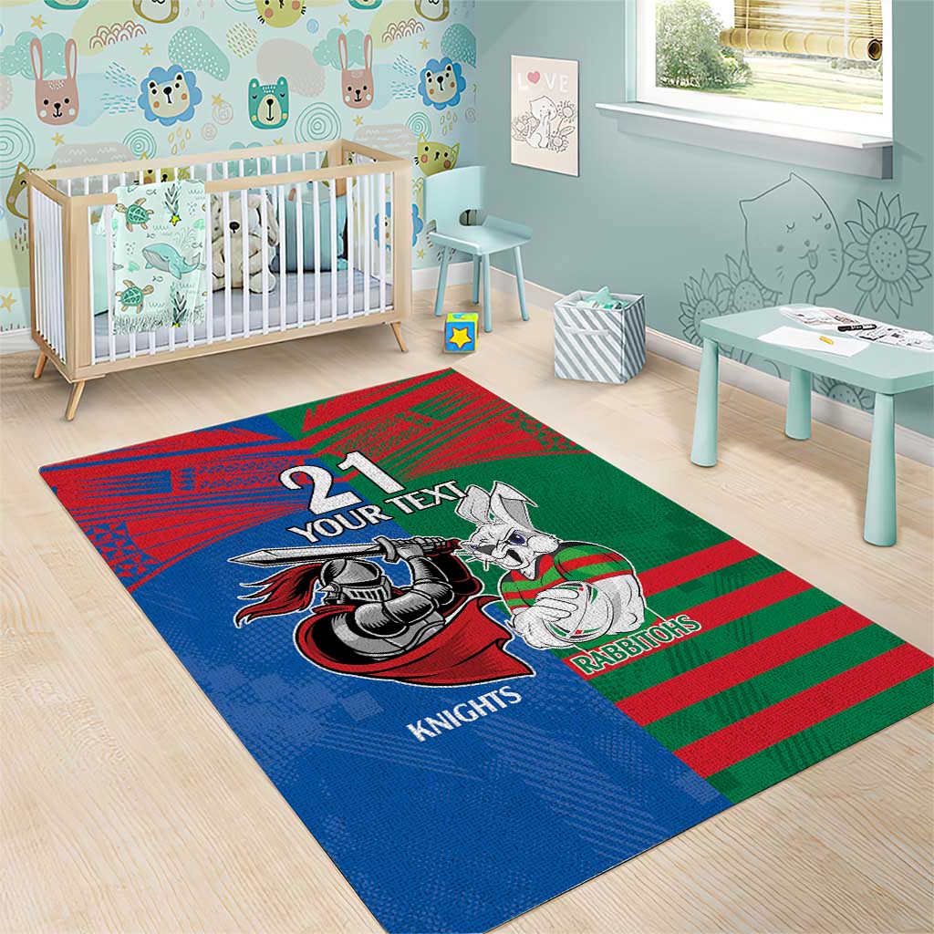 Custom Knights and Rabbitohs Mascot Together Area Rug