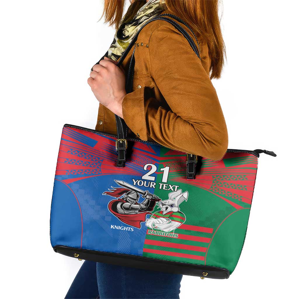 Custom Knights and Rabbitohs Mascot Together Leather Tote Bag