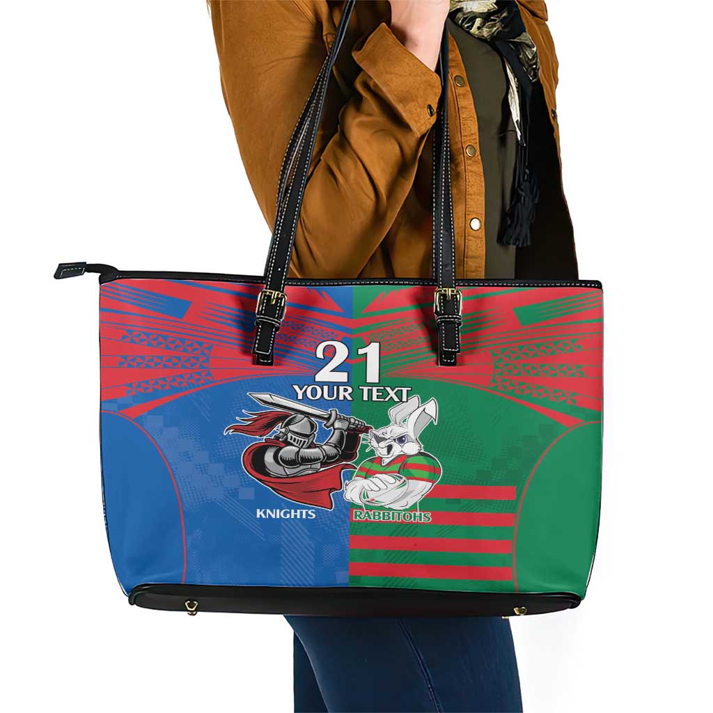 Custom Knights and Rabbitohs Mascot Together Leather Tote Bag