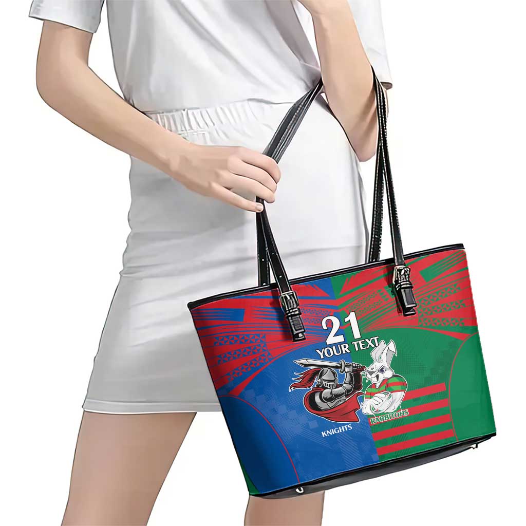 Custom Knights and Rabbitohs Mascot Together Leather Tote Bag