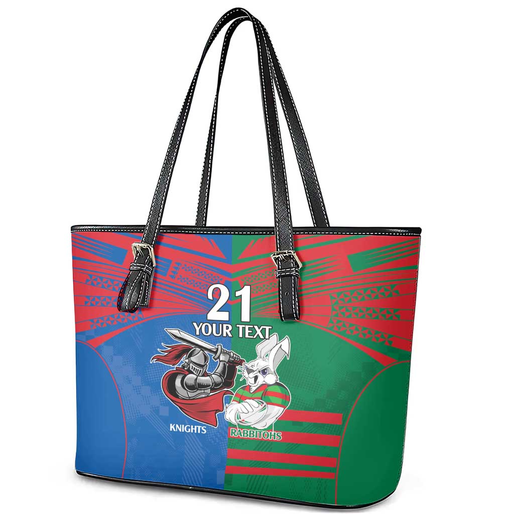 Custom Knights and Rabbitohs Mascot Together Leather Tote Bag