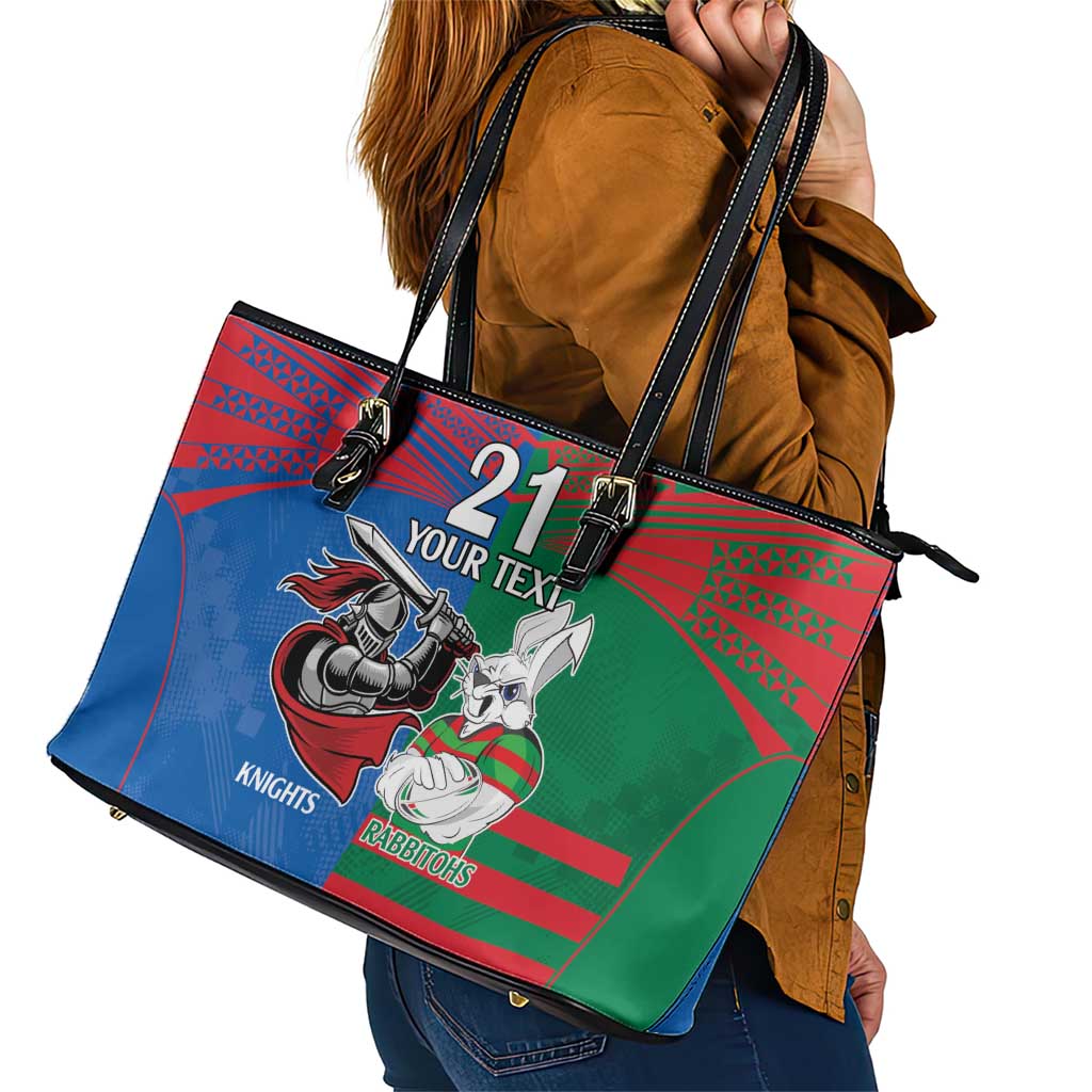 Custom Knights and Rabbitohs Mascot Together Leather Tote Bag