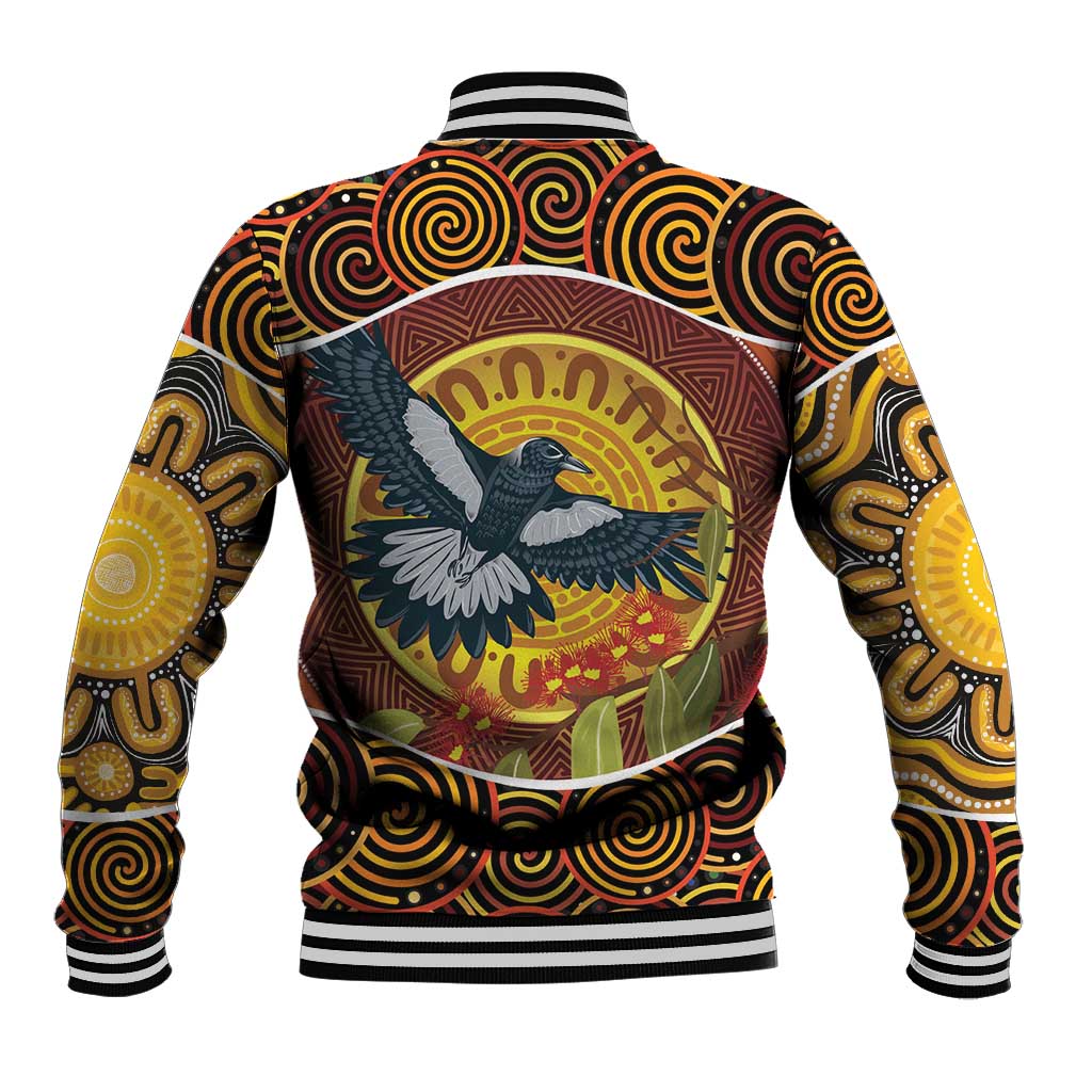 Aboriginal Magpies Dots Art Baseball Jacket Native Australian Animals