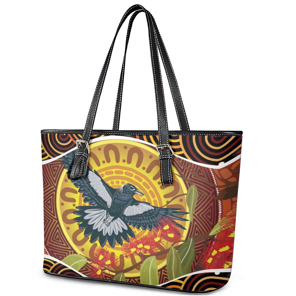 Aboriginal Magpies Dots Art Leather Tote Bag Native Australian Animals