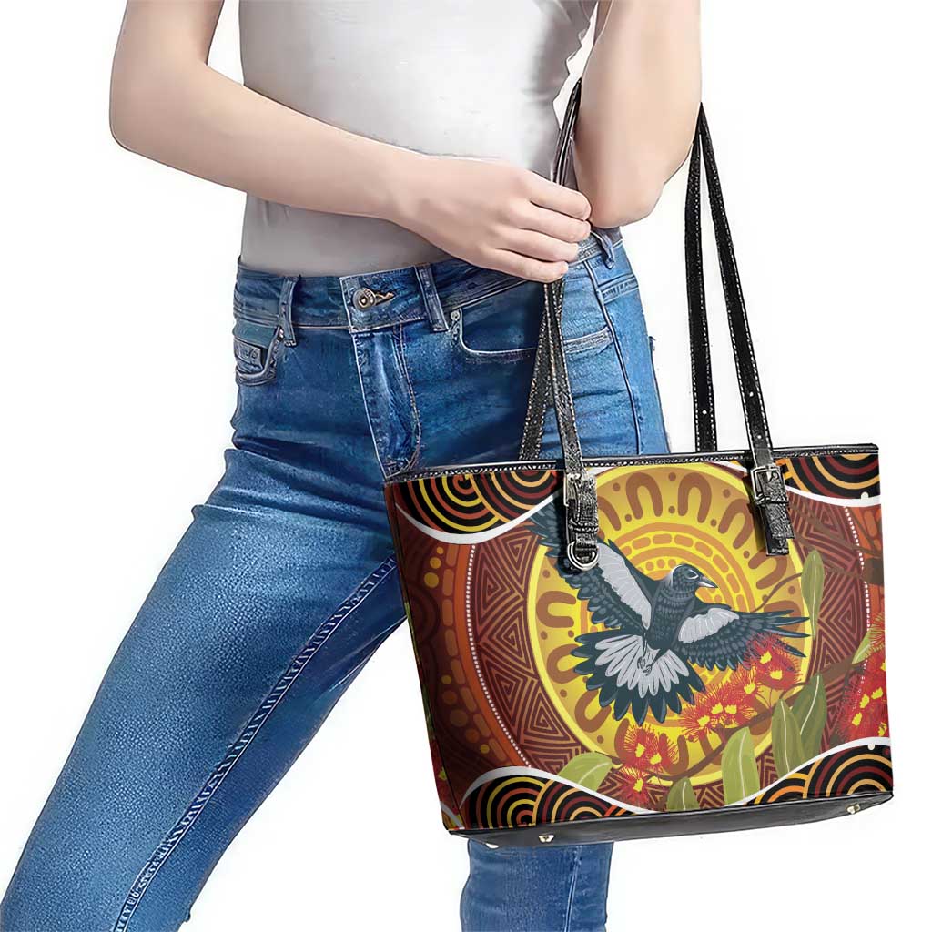 Aboriginal Magpies Dots Art Leather Tote Bag Native Australian Animals