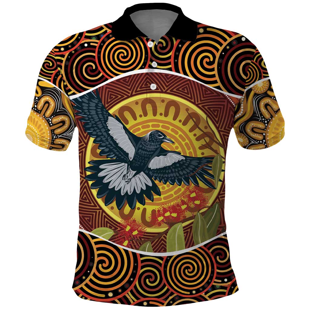 Aboriginal Magpies Dots Art Polo Shirt Native Australian Animals