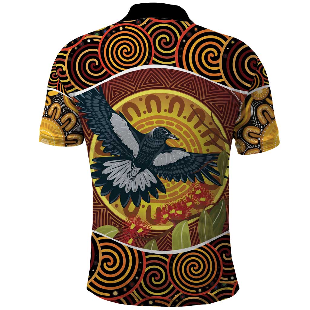 Aboriginal Magpies Dots Art Polo Shirt Native Australian Animals