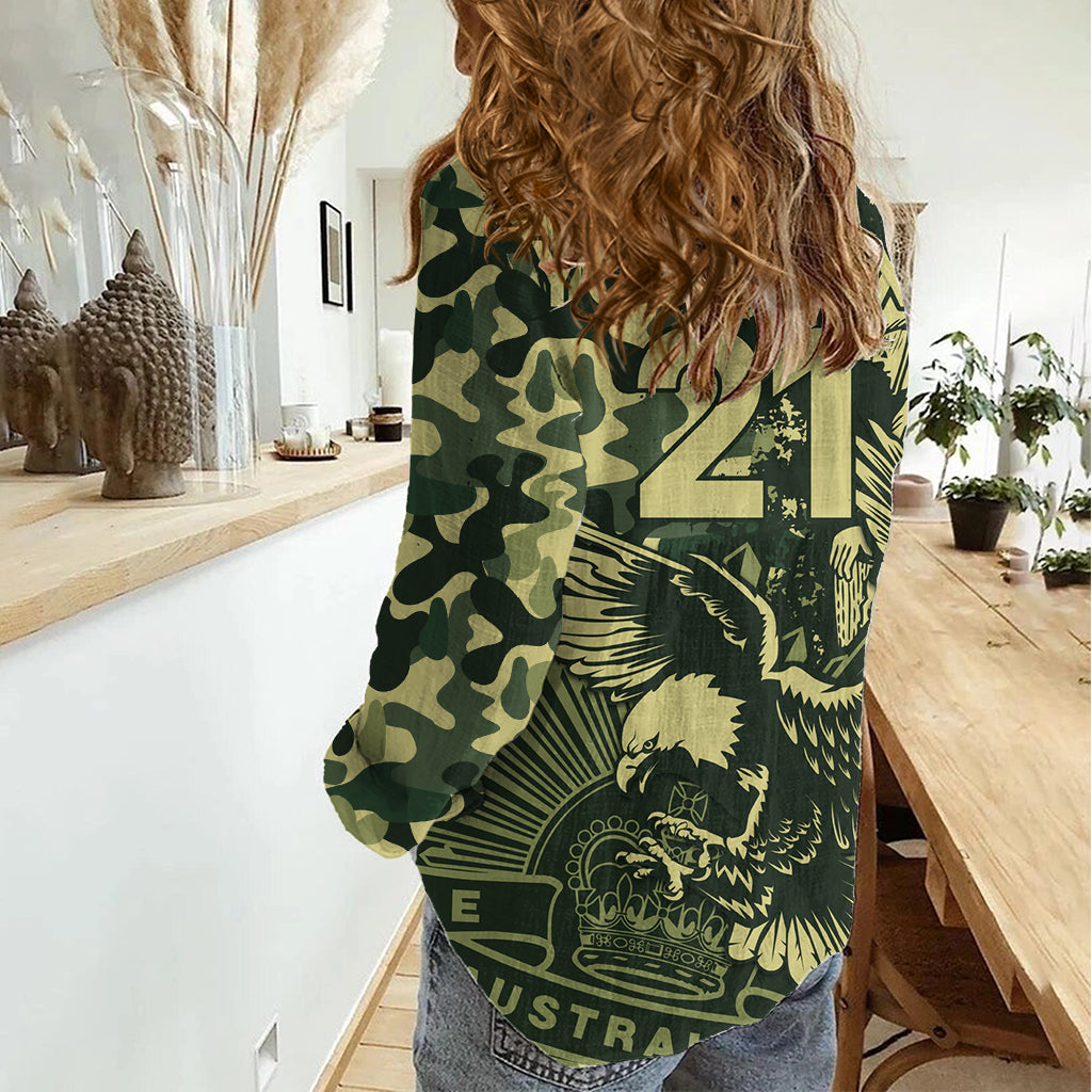 (Custom Text And Number) NRL ANZAC 2023 Sea Eagles Women Casual Shirt Camouflage LT9