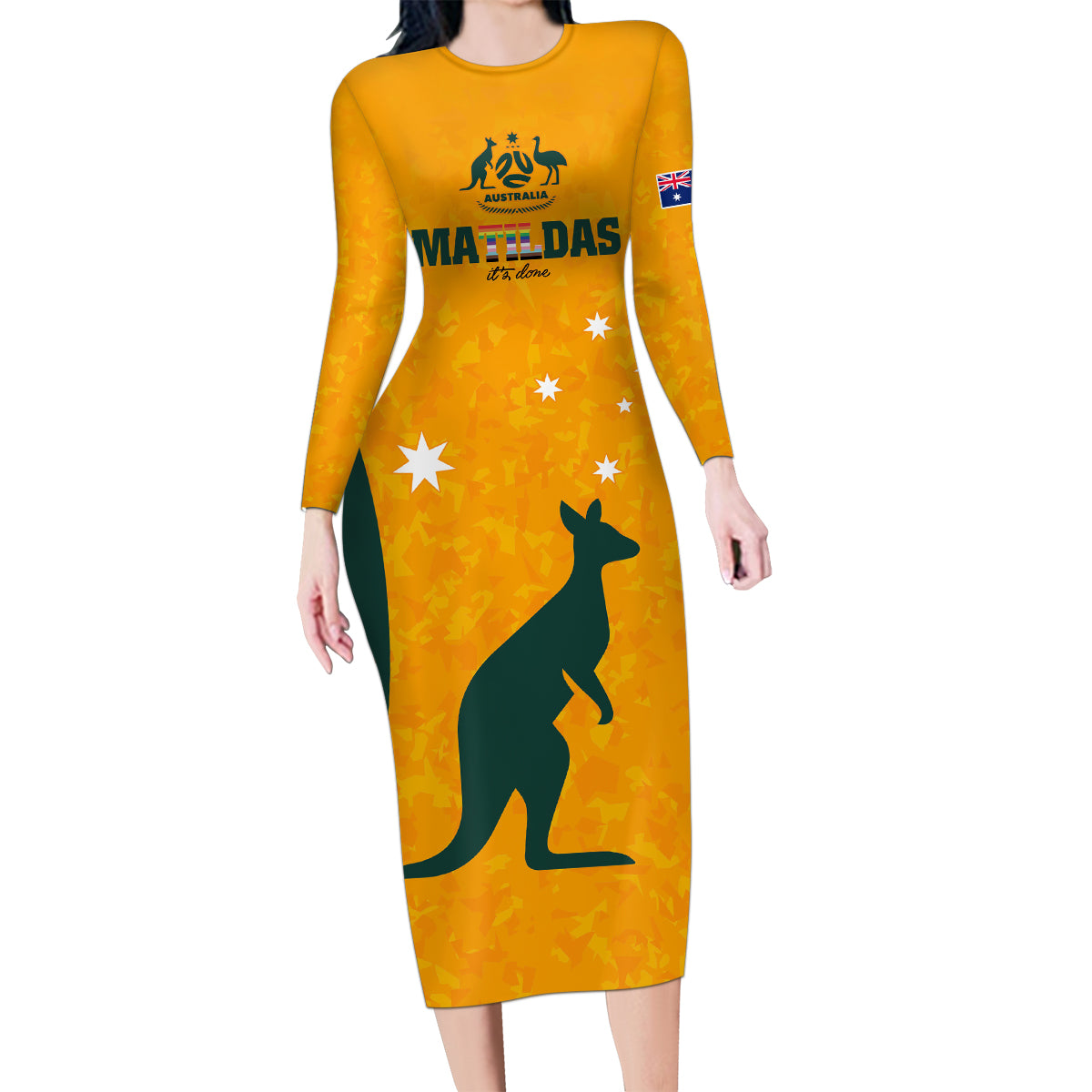 custom-australia-matildas-pride-with-kangaroo-family-matching-long-sleeve-bodycon-dress-and-hawaiian-shirt