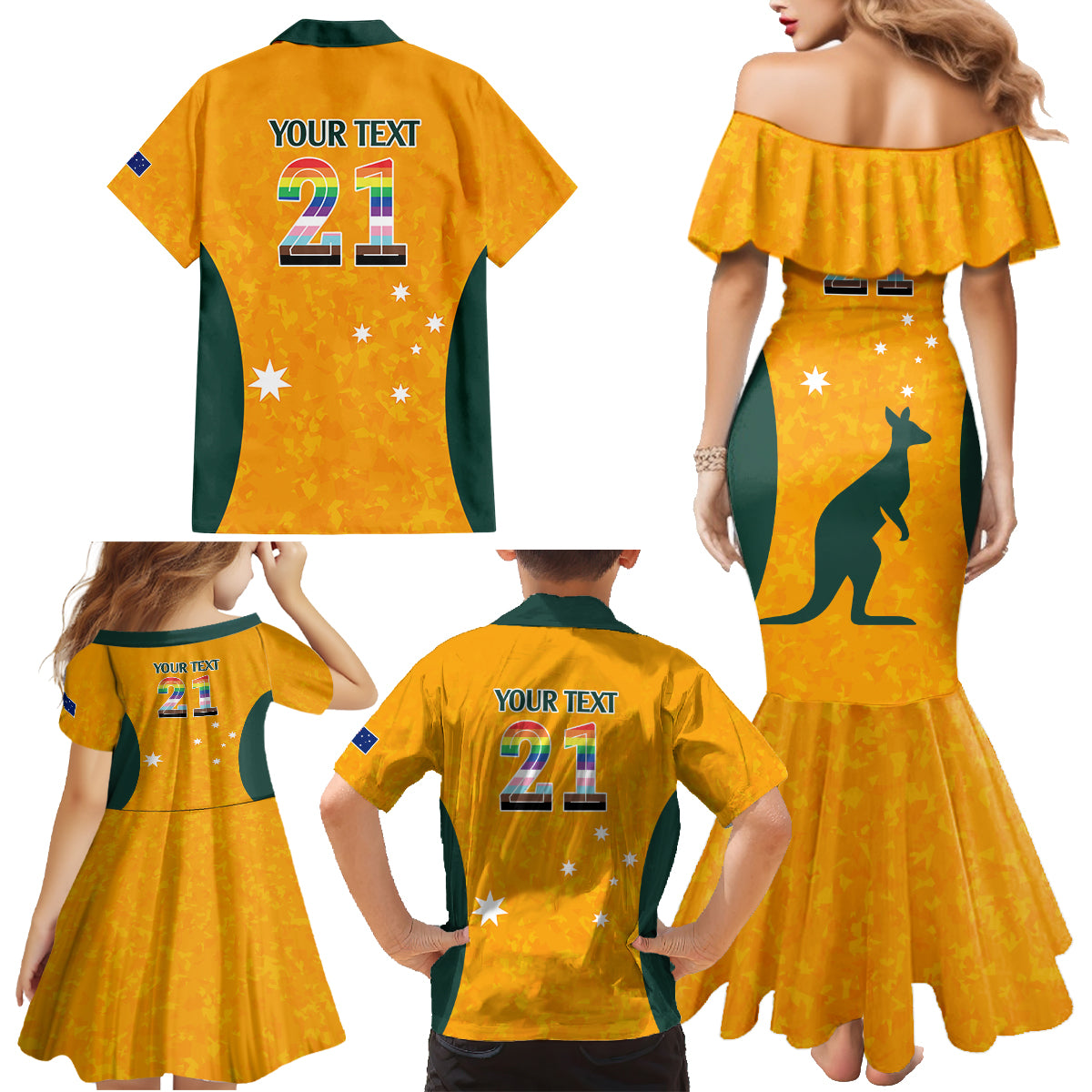 custom-australia-matildas-pride-with-kangaroo-family-matching-mermaid-dress-and-hawaiian-shirt