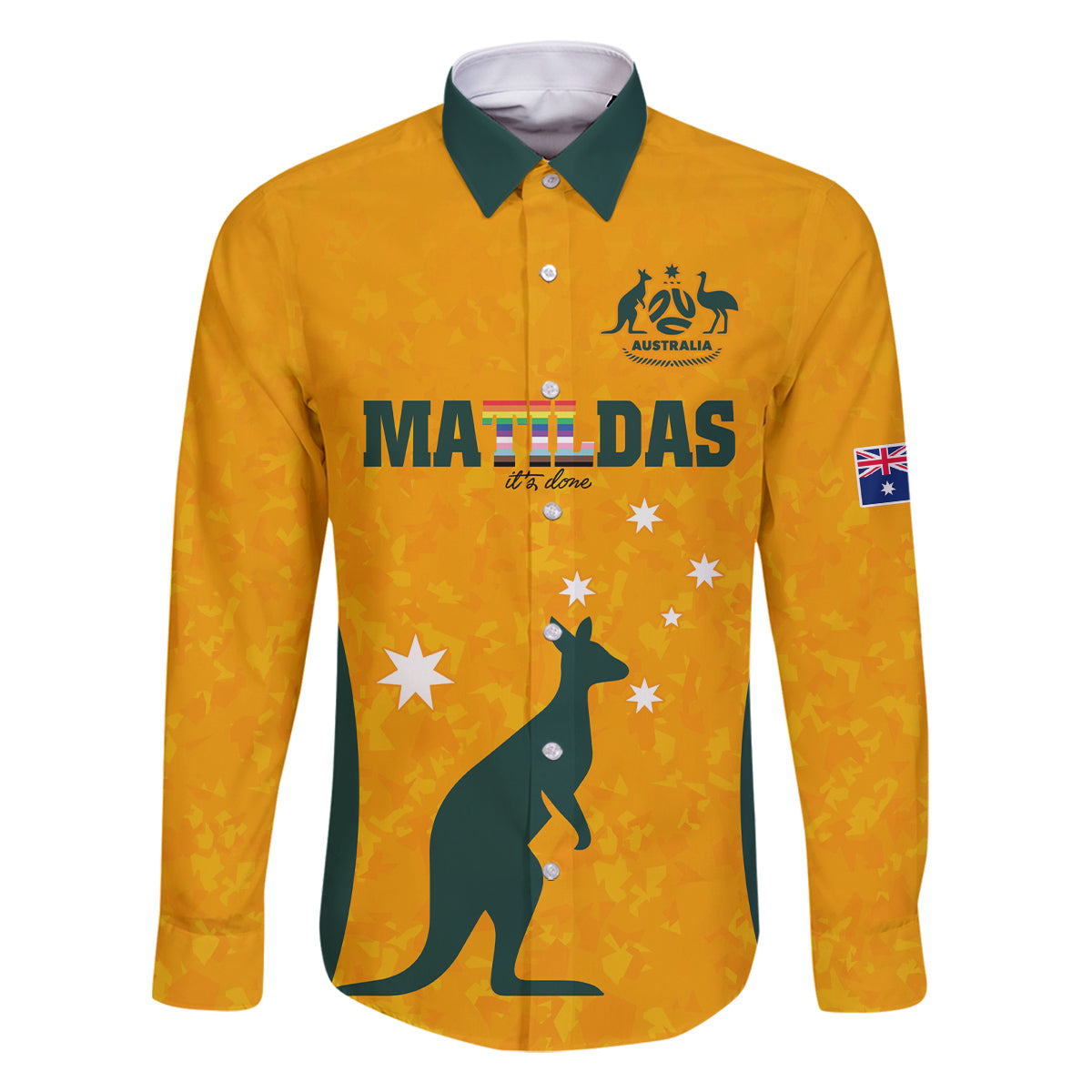 custom-australia-matildas-pride-with-kangaroo-family-matching-off-shoulder-long-sleeve-dress-and-hawaiian-shirt