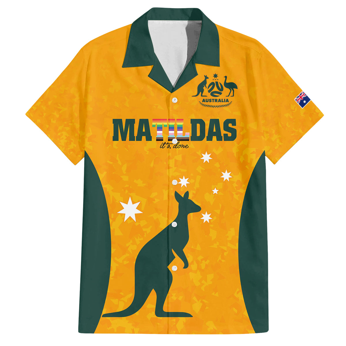 custom-australia-matildas-pride-with-kangaroo-family-matching-off-shoulder-short-dress-and-hawaiian-shirt