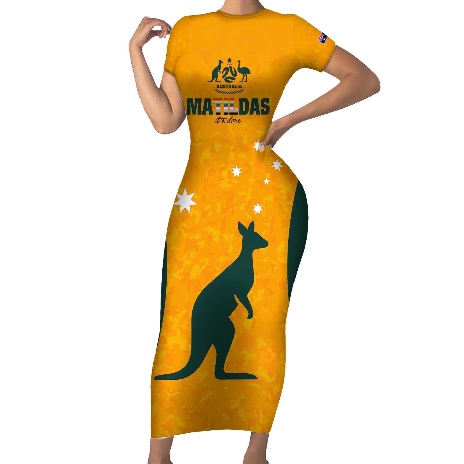 custom-australia-matildas-pride-with-kangaroo-family-matching-short-sleeve-bodycon-dress-and-hawaiian-shirt