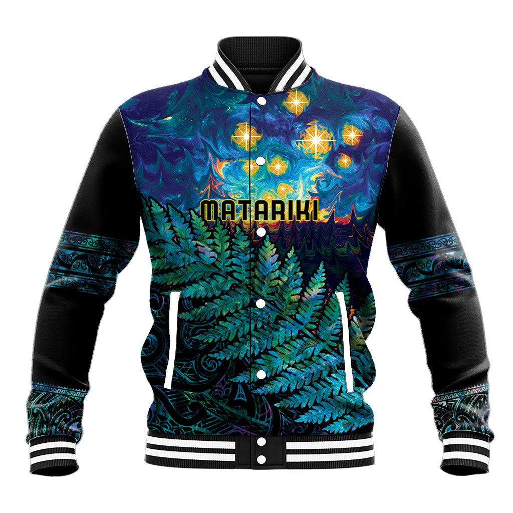 Matariki Te Tau Hou Maori Baseball Jacket New Zealand Silver Fern Night Starry Sky