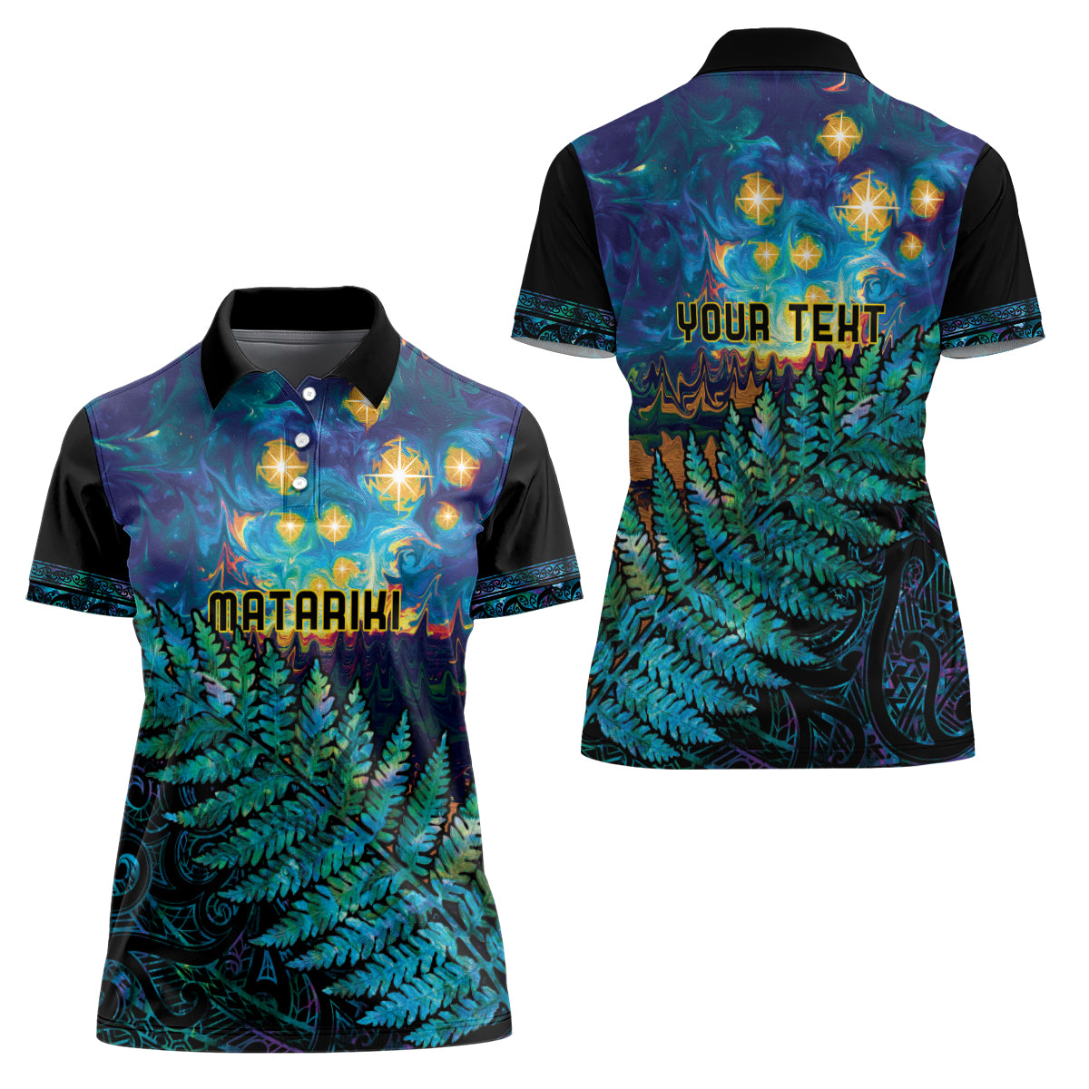 Matariki Te Tau Hou Maori Women Polo Shirt New Zealand Silver Fern Night Starry Sky