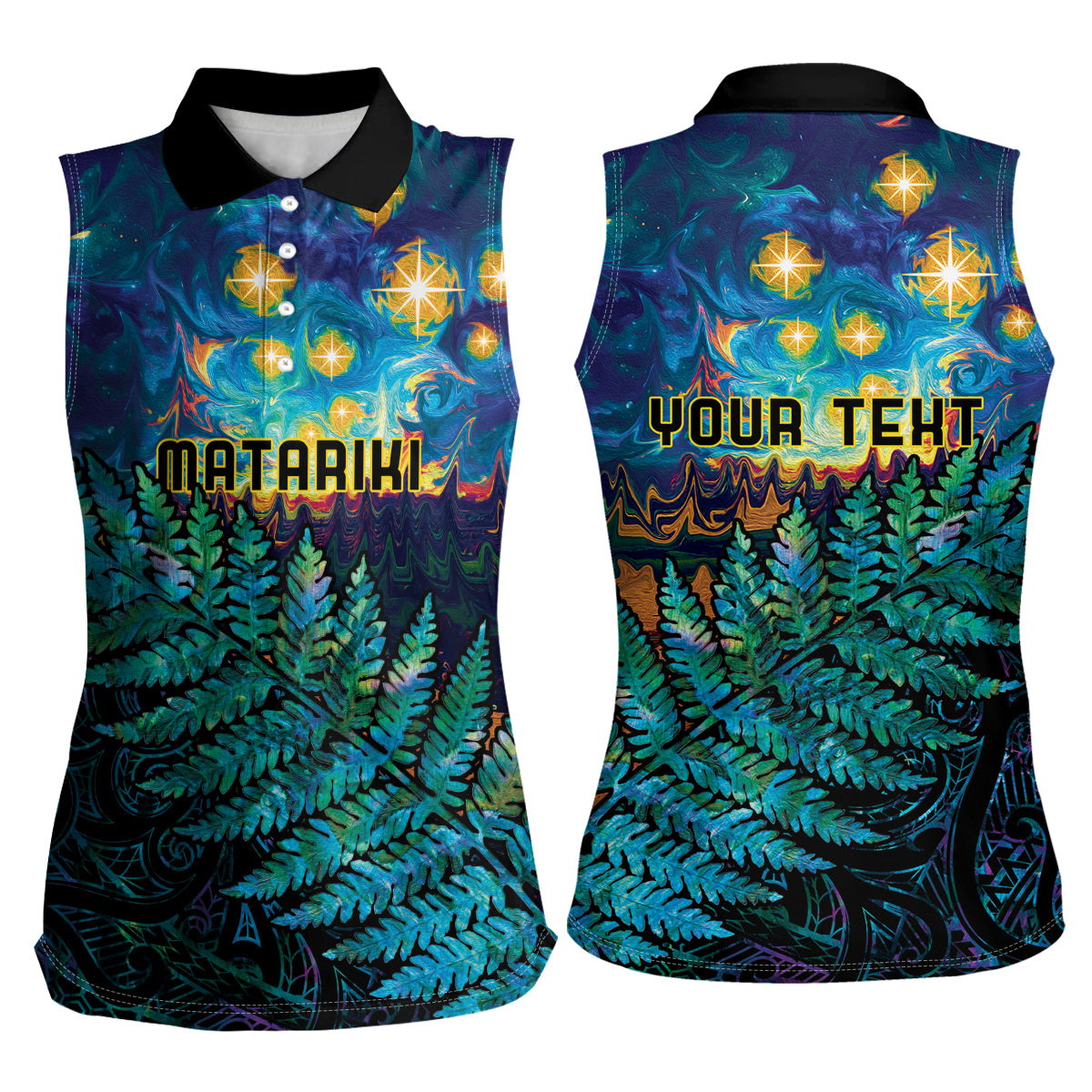 Matariki Te Tau Hou Maori Women Sleeveless Polo Shirt New Zealand Silver Fern Night Starry Sky