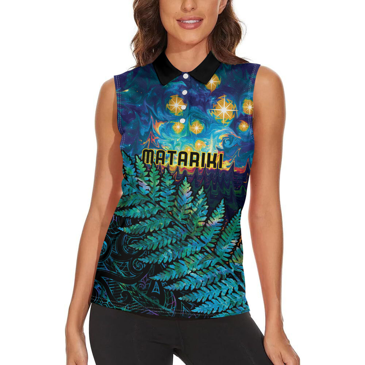 Matariki Te Tau Hou Maori Women Sleeveless Polo Shirt New Zealand Silver Fern Night Starry Sky