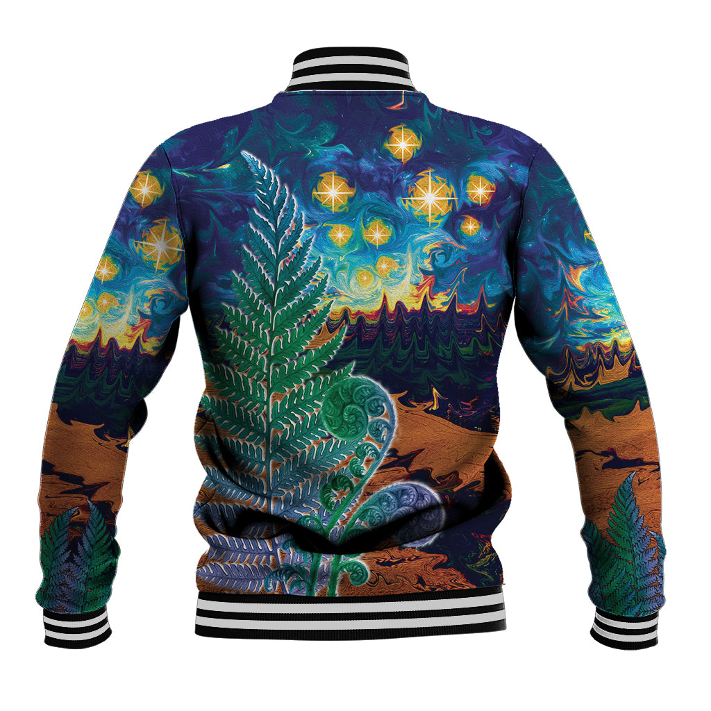 Personalised New Zealand Matariki Art Star Baseball Jacket Koru Fern Night Starry Sky