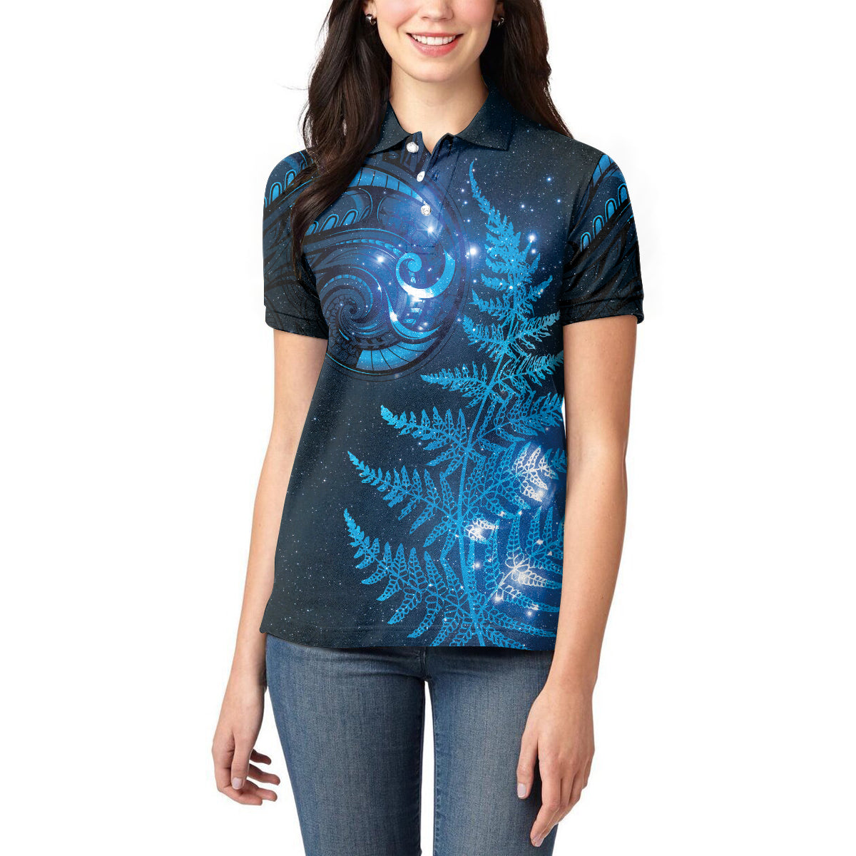 New Zealand Matariki Women Polo Shirt Blue Milky Way Stars Night Sky