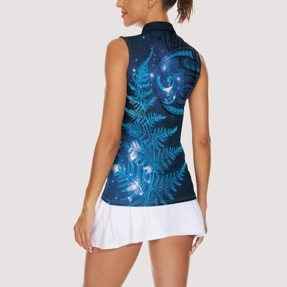 New Zealand Matariki Women Sleeveless Polo Shirt Blue Milky Way Stars Night Sky