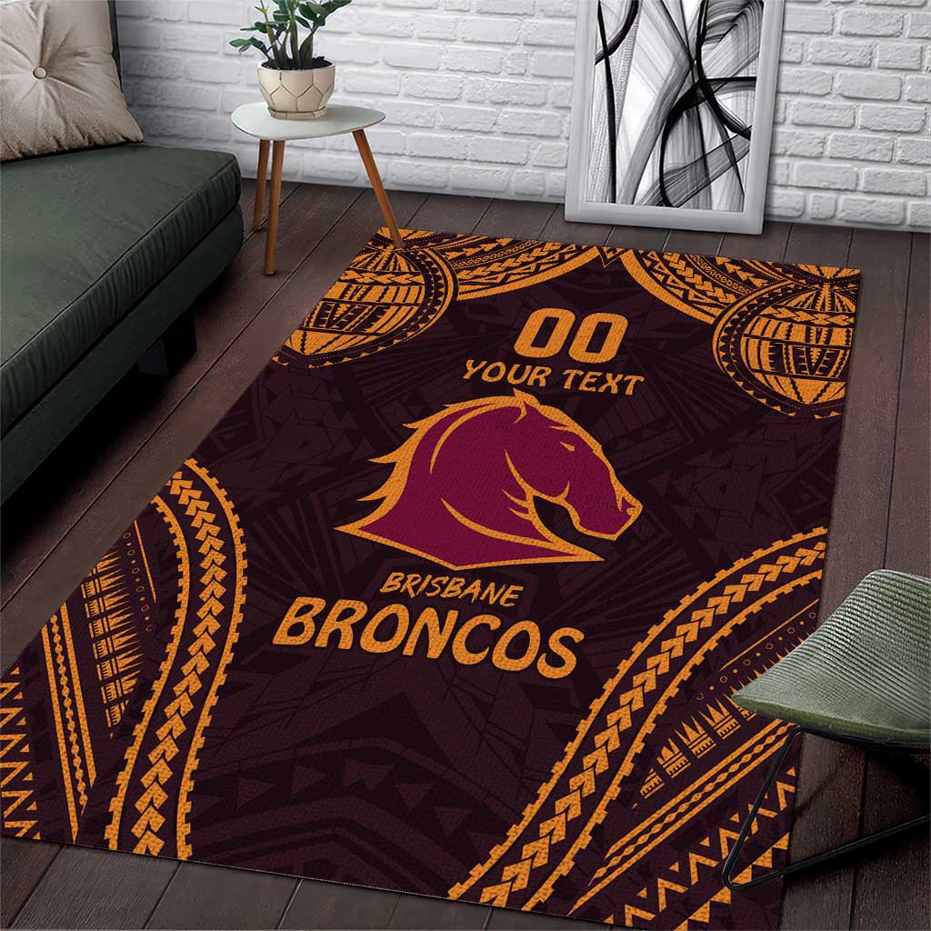 Custom Broncos Rugby Area Rug With Polynesian Style